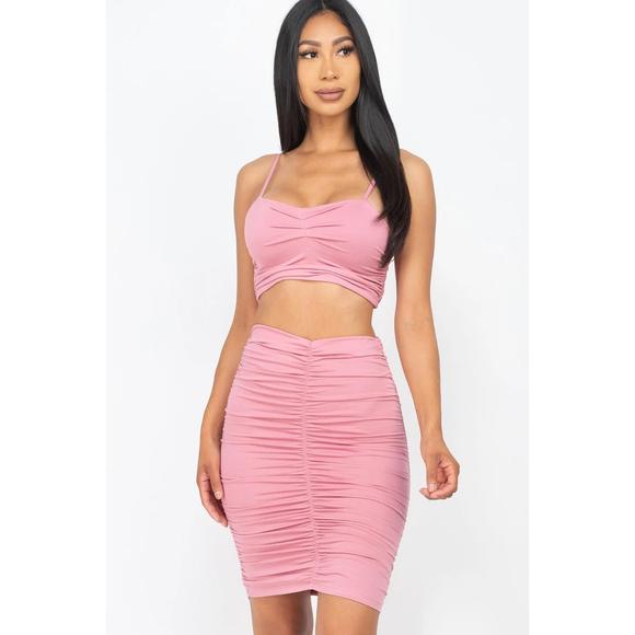 Rachell`s Boutique Tops - Ruched Crop Top And Skirt Sets